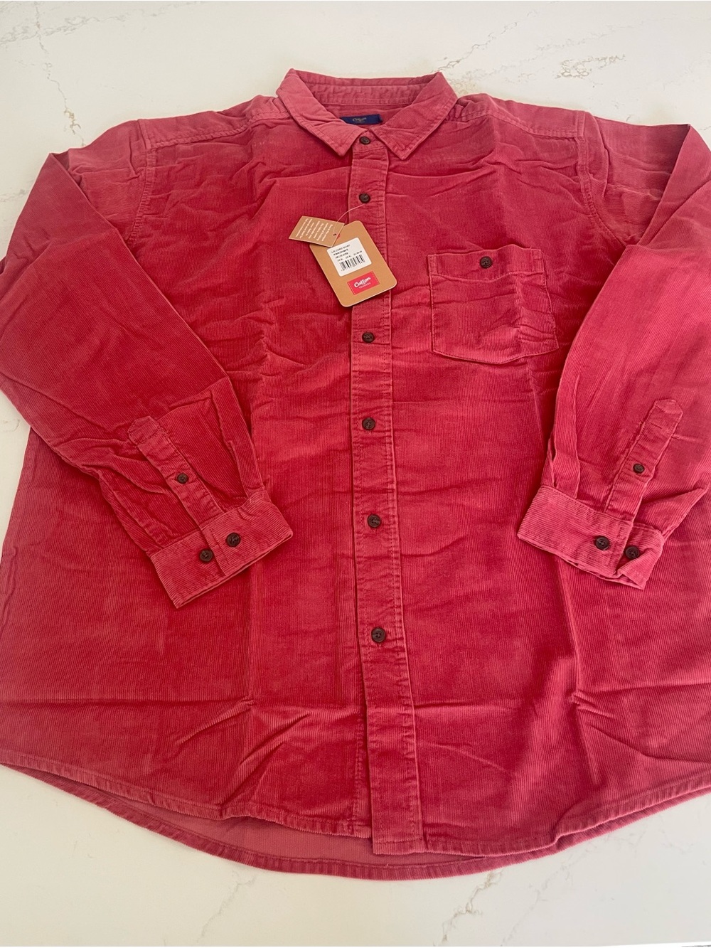 Corduroy Button-Down Shirt in Deep Pomegranate Rose Red - Women's XL